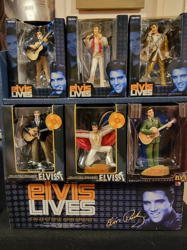 6 ELVIS LIVES Collectable Ornaments With Display Case