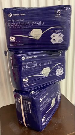 🎲BRAND NEW🎲  MEMBER'S MARK Packs, 15 Ct. Total Protection, Size Medium, Adult Disposabl Briefs Unisex... Value $30