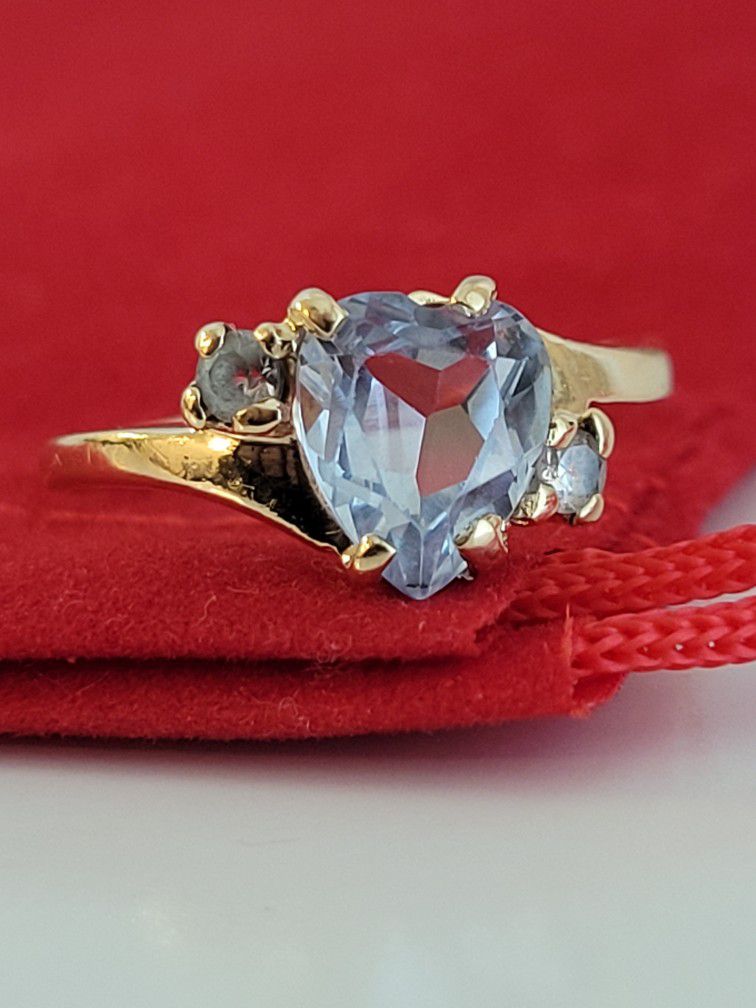 ⛔️RESERVED⛔️14k Size 6.75 Beautiful Solid Yellow Gold Heart-Shaped Aquamarine Ring!👌🎁Post Tags: Anillo de Oro