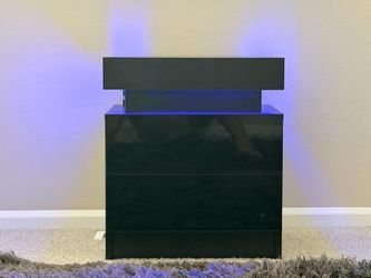 TUKAILAI Black LED Nightstand with 2 Drawers