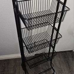 Black Metal Fruit Basket - 4 Tier With Wheels