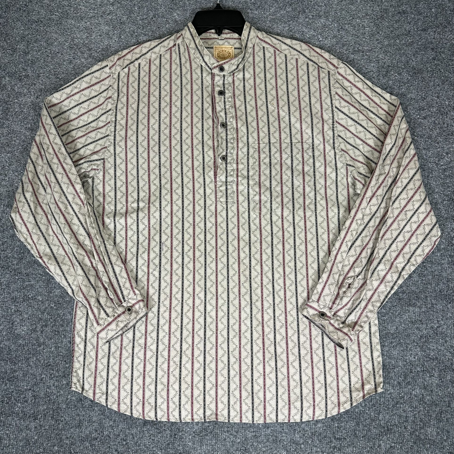 WAH Maker Frontier Shirt Men Large Brown Long Sleeve Western Band Collar VTG USA