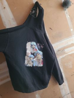 Black Anime Graphic Crewneck Sweatshirt