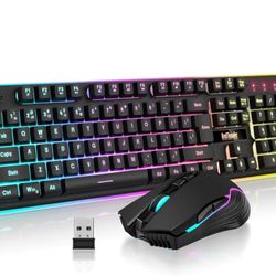 RedThunder K10 Wireless Gaming Keyboard and Mouse Combo, LED Backlit Rechargeable 3800mAh Battery, Mechanical Feel Anti-ghosting Keyboard + 7D 3200DPI