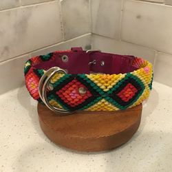 Handmade Dog Collar – 16” Medium – Vibrant Yellow & Red Pattern