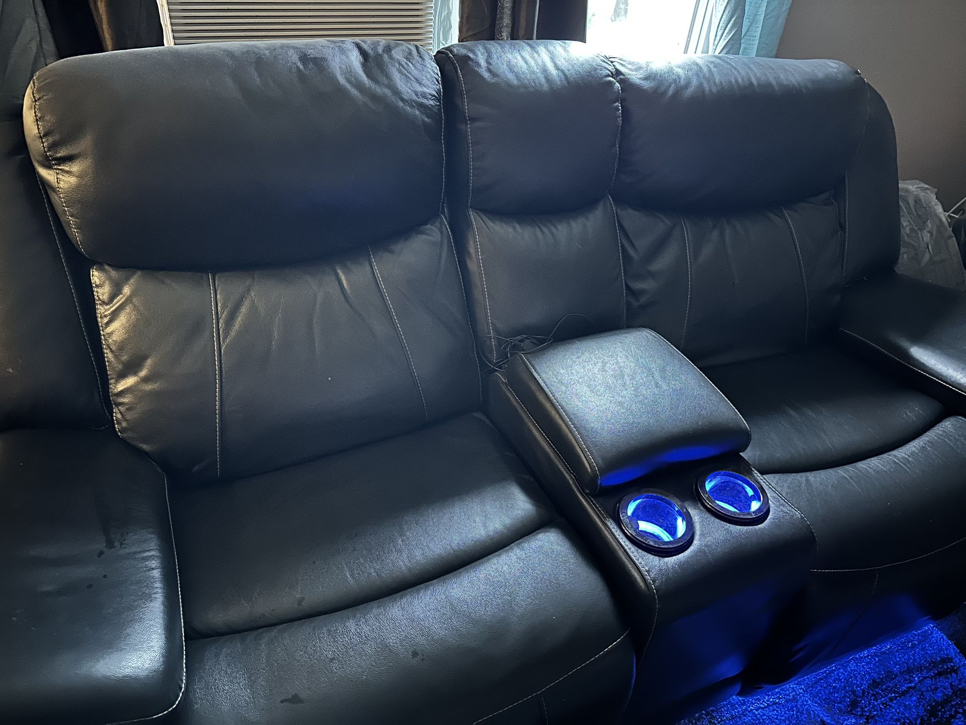 Leather Couches(recliners) + LED lights & Charger Ports 