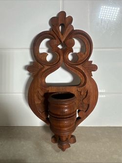 Carved Wood Wall Sconce Candle Holder