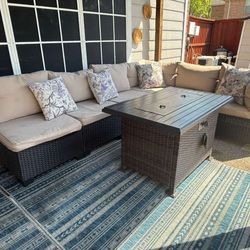Patio outdoor furniture with fire pit
