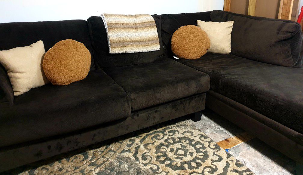 L Shaped Sectional Dark Brown Suede