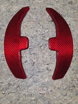 Steering Wheel Paddle Shifter Extensions Red Carbon Fiber Look – 3M Adhesive Pair
