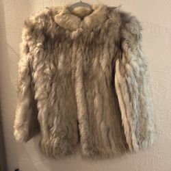 Vintage Blue Fox Fur Coat Jacket With Beige Silk Lining By Jason’s 