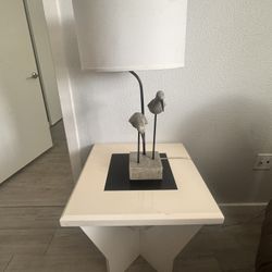 Two White Glass End Tables 