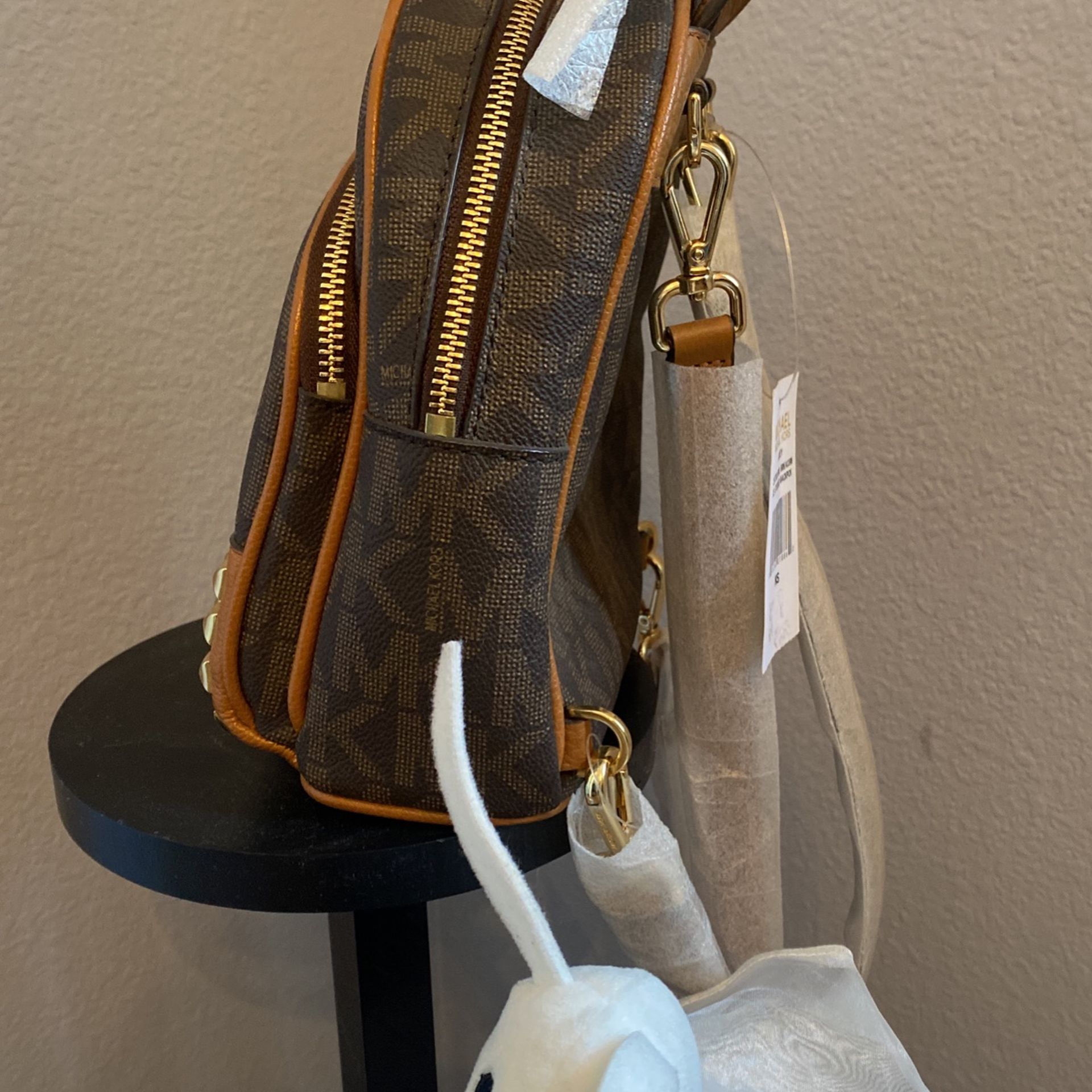 Michael Kors Tan Woven Studded Mini Backpack Michael Kors Moderne Small Beige Woven Bag | H-Brands main image 3