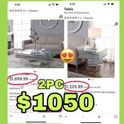 Beautiful New 2PC Three-Tier Mirrored Coffee Table Set(1 Coffee Table, 1 End Table) Only $1,050!!! Original Price $3,130!!!