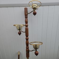 Vintage Mid Century Modern Tension Pole Lamp Amber Hurricane Shades Retro Read