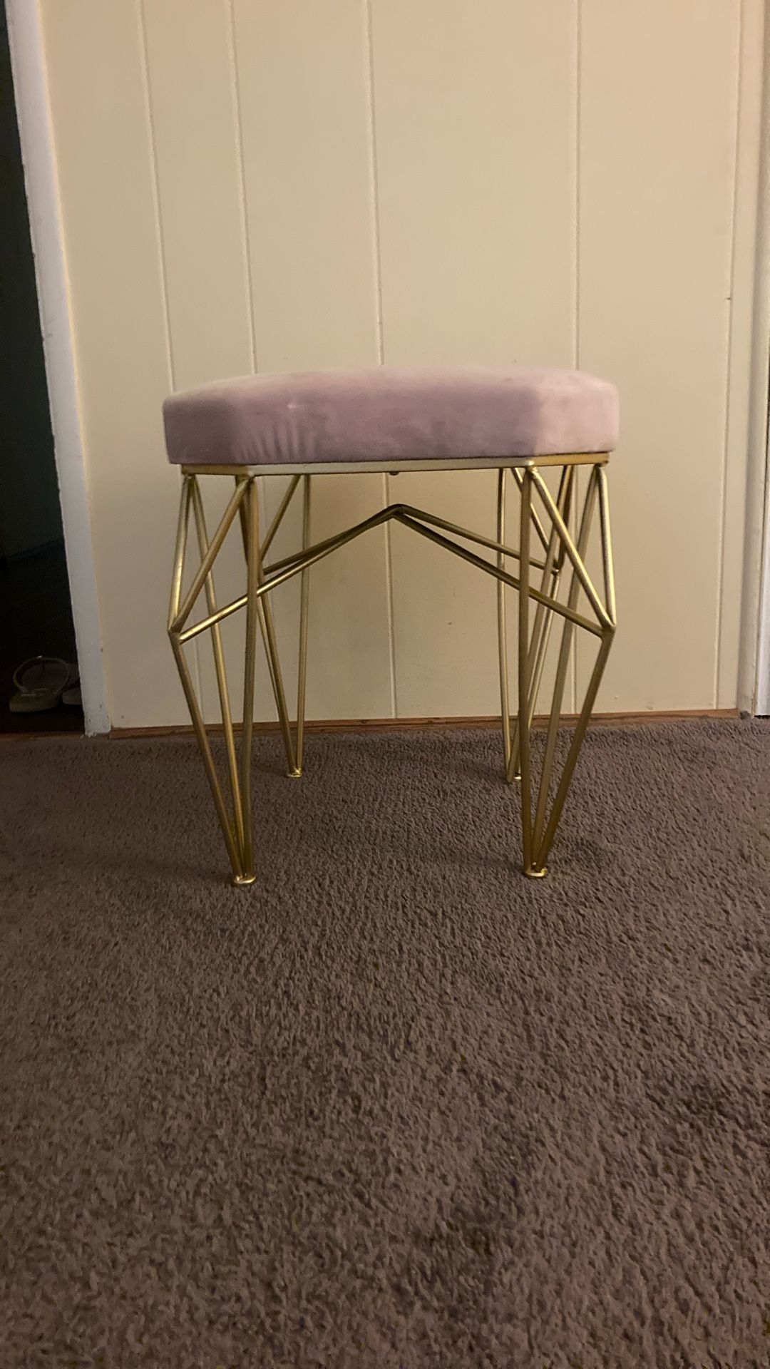 Teddy Pink Footstool Vanity Stool With Gold Legs