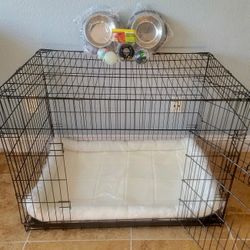 New IN Box! L'xl Dog Crate 2 Doors With Tray Up To 70lbs Folding Puppy Dog Kennel Animal Cage Add A Bed For $15 
