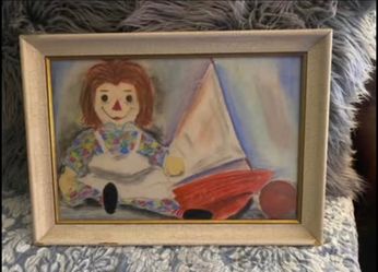 1960’s professionally framed, Raggedy Ann with sailboat, print/art.