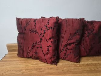 Set of 3 Elegant Burgundy & Black Jacquard Decorative Throw Pillows