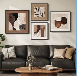 Framed Neutral Abstract Earth Tone Modern Minimalist Canvas Artwork Collection. 4 Pieces