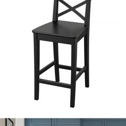 New ROSENTORP Bar stool with backrest, counter height/black, 24 3/4 "
