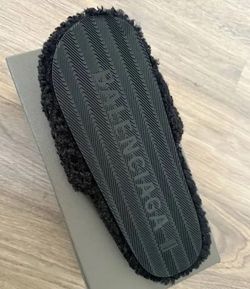 Balenciaga Black Furry Slide Sandal