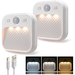 Led Night Light with Motion Detector 2 Pack, Cabinet Light Dimmable with Timer Function, Staircase Lighting 3 Color Temperature 3000/4500/6000K, Hallw