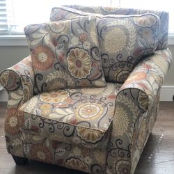 Floral Armchair m + FREE Leather Foot Stool