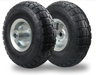 (2 Pack) RRQ 10 Inch Pneumatic Wheel 4.10/3.50-4 Tire, 10" Pneumatic Wheels With 5/8" Bearings, 2.2" Offset Hub For Garden Cart, Hand Truck, Lawn Cart