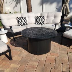 Outdoor Couch and FirePit Table Set with Umbrella 
