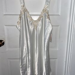 VTG Inner Most SEARS SILKY Nightgown Lace ivory lingerie FLORAL Embroidered 