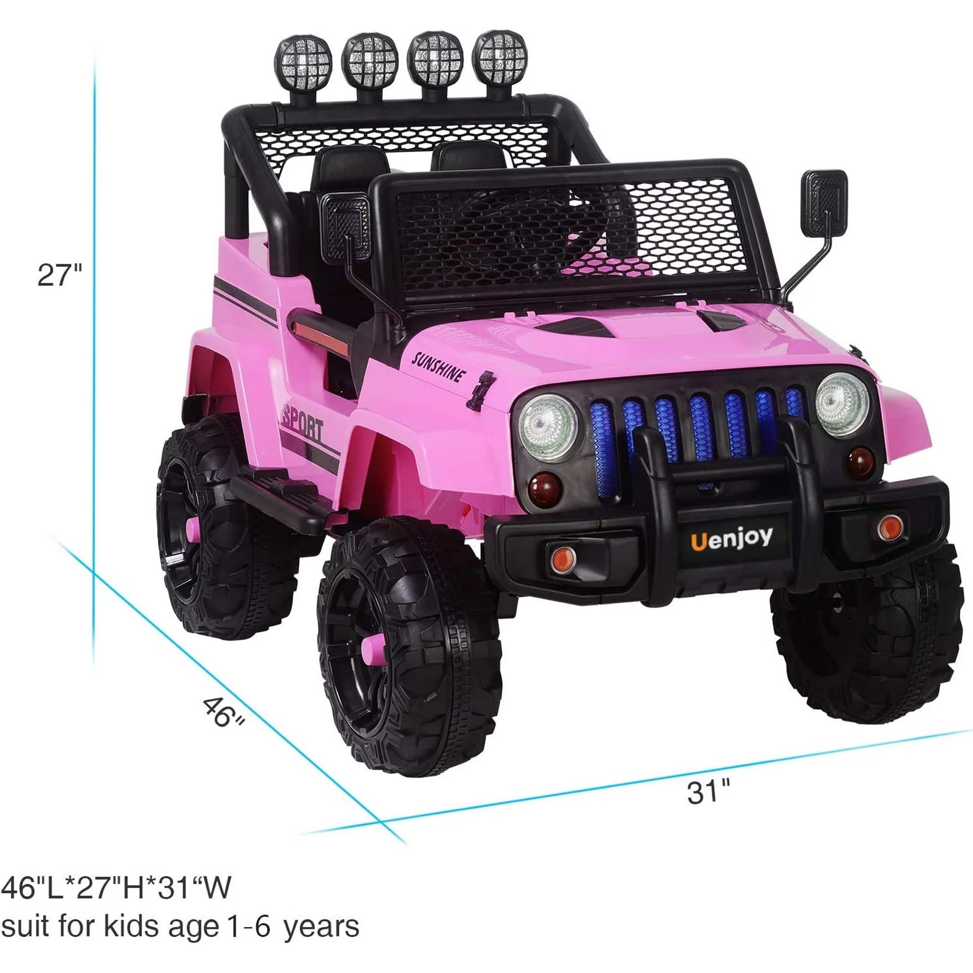 💕💕!!BRAND NEW 12V LUXURY REMOTE CONTROL Electric Ride On Car Power Wheels Big Kid Jeep Sport with FM RADIO, colorful LED light bar and Bluetooth