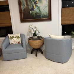 6 New Sky Blue Swivel Chairs. Still In Box. $350 Each. 