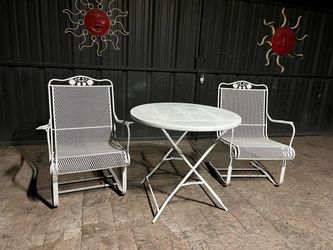 2 Metal Rocking Outdoor Patio Chairs & Foldable Metal 32” Outdoor Table
