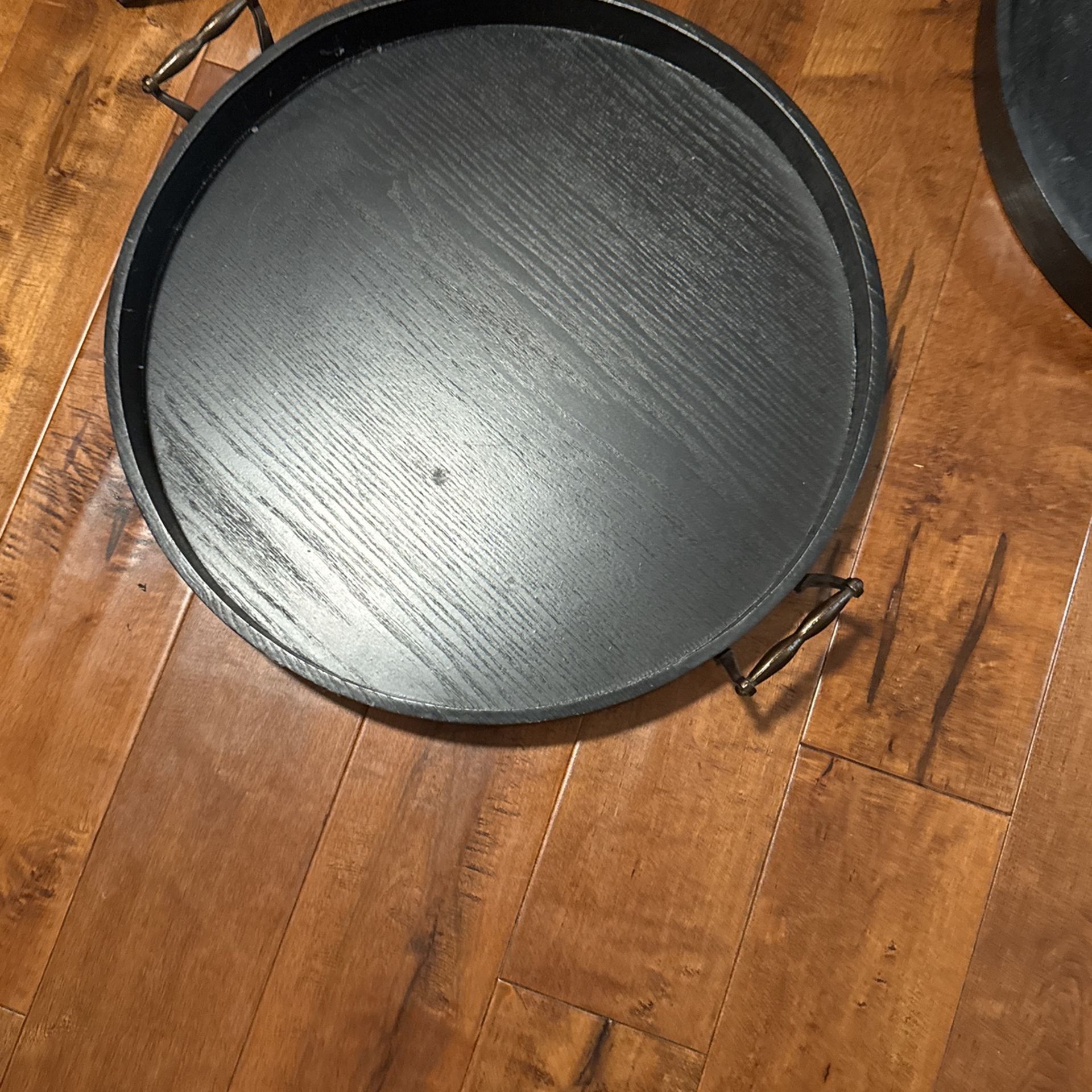18” Round Black Wooden Trays