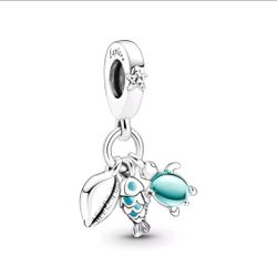 Pandora s925 Sea Turtle shell fish Crystal charm dangle Ocean Sea theme bracelet