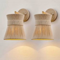 Set of 2 Woven Farmhouse Wall Sconces – Brand New!