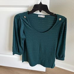 $10 for (1) 89th & Madison Teal Puff Sleeve Scoop Neck Top - Petite