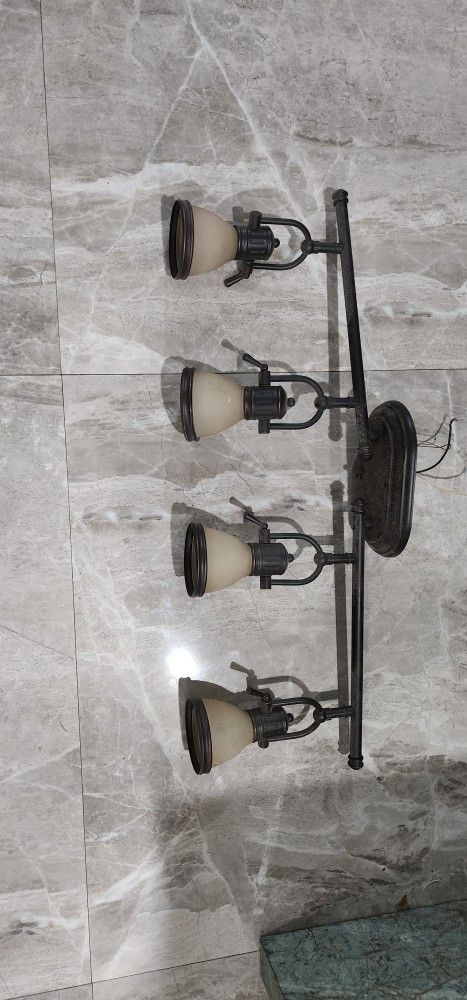Track Light Fixture - 4 Head Adjustable Lights, Amber Glass Shades, Bronze