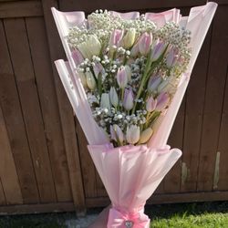 Pink And White Tulips Bouquet 