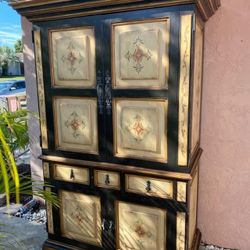 Vintage inspired painted rustic country texmex style large armoire cabinet tv stand storage closet by South cone furniture