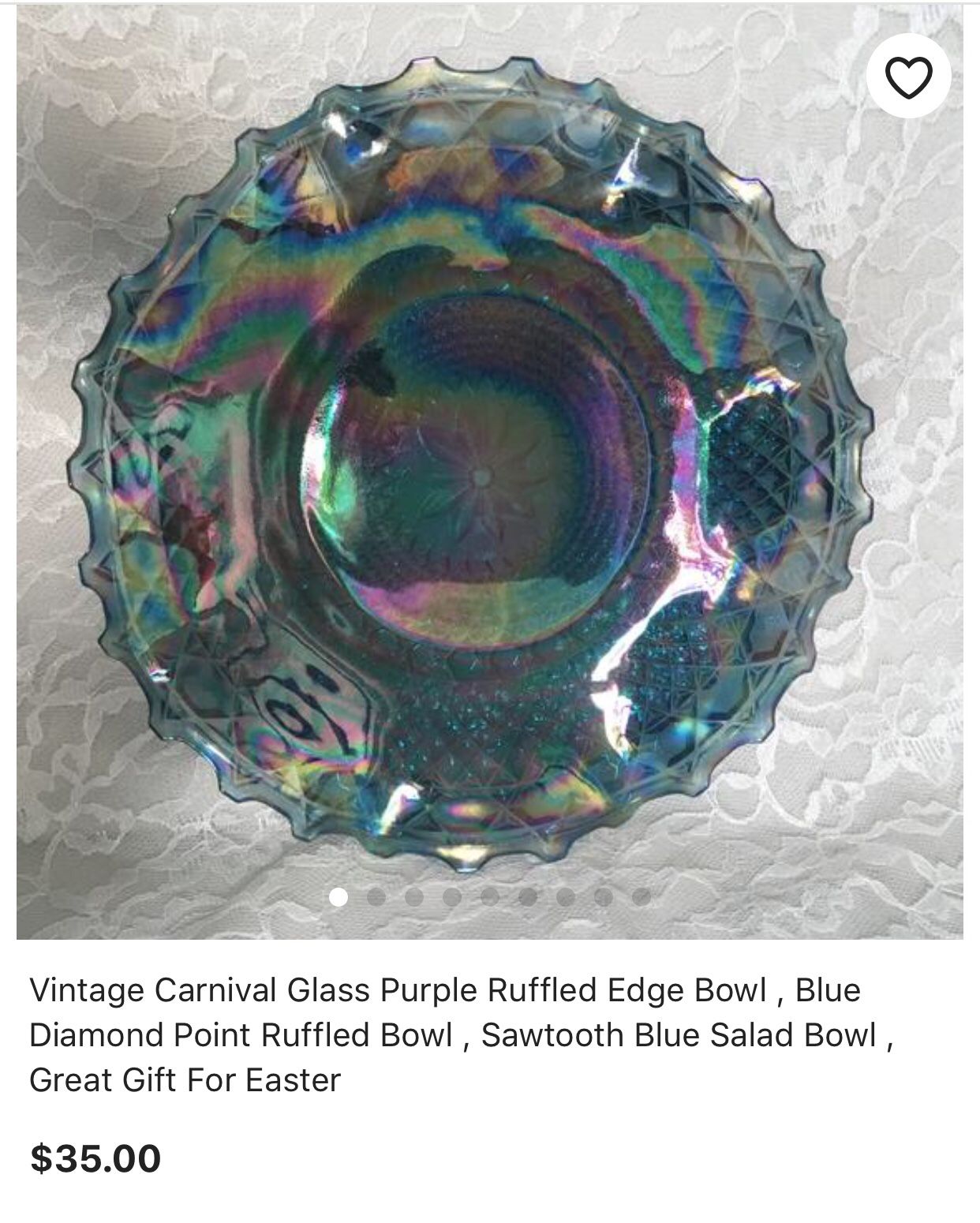 Vintage carnival glass. I have 1 available. $25