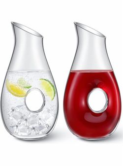 2 Pcs 48 oz Wine Decanter Carafe, Pierced Decanter, Clear Glass Juice Pitcher Jar for Red Wine Beer Water Lovers Gift Wedding Birthday Party Supplies