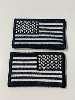 Fabric American USA US Flag Patches with Velcro backing - Left and Right - (black and white) Military, Patches, SWAT, Police, LE