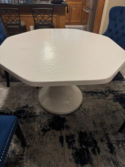 Fiberglass Patio Table Large 48”x28” White Octagon Shaped Top On Pedestal Super Durable