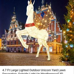 Sunjoe Snowblower4.7FtLarge Lighted Outdoor Unicorn Yard Lawn Decoration, Outside Light Up Weatherproof 3D Pegasus With LED Lights, Includes Stakes,Zi
