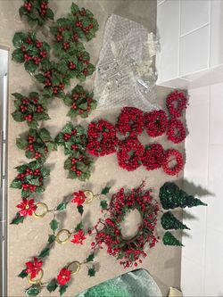 Christmas Decor Lot Plastic Vintage. Christmas Holiday Decoration Bundle