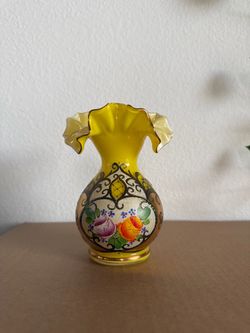 Vintage Detailed Handmade Yellow Vase