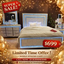 Gray Led Headboard Queen Size Bed Frame 