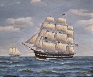 Oil Painting Of Black Ball Packet Ship From 1851